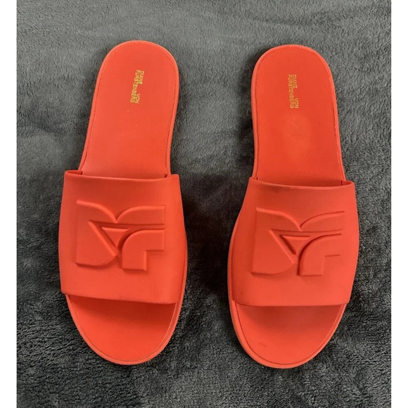 Diane Von Furstenberg "Kellan" Orange Rubber Slide Sandals w/Logo 8M MSRP $200 - Picture 2 of 16